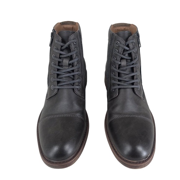 Sonoma Leather Combat Boots Mens 9.5 M Lace Up Side Zip Cap Toe Gray Brown - Picture 4 of 10